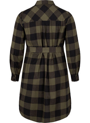 Checkered shirt dress with tie detail, Ivy Green Check, Packshot image number 1