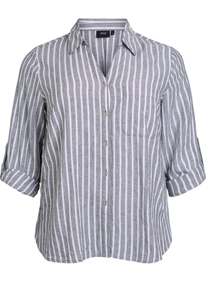 Shirt in linen and viscose with 3/4 sleeves, Green, Packshot image number 0