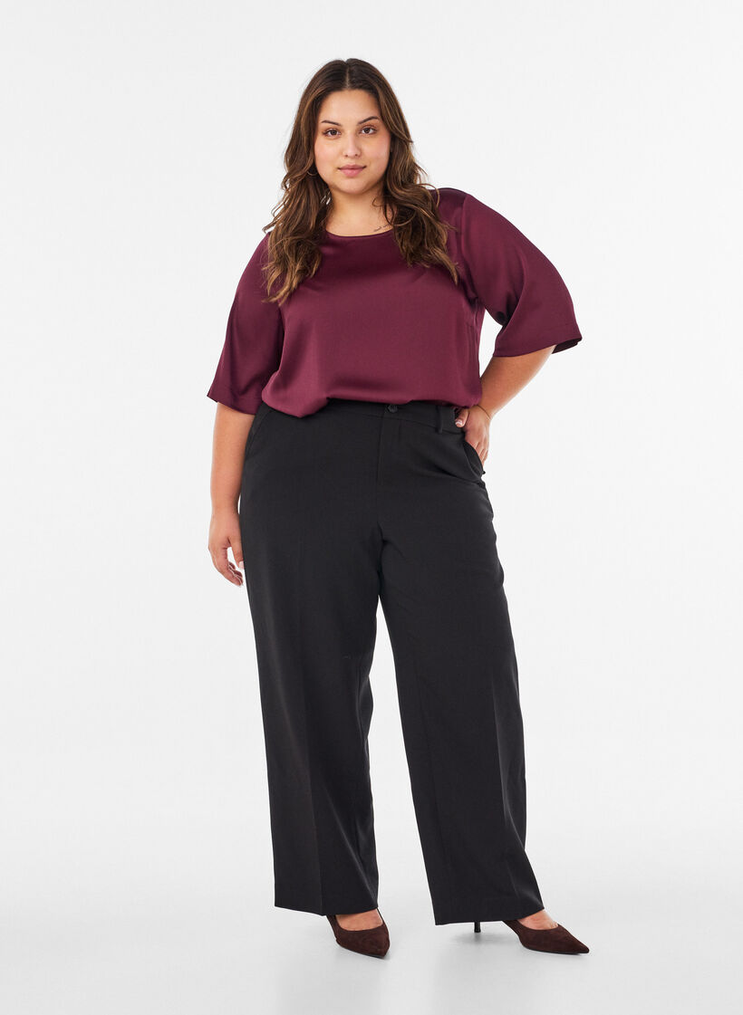 Satin blouse with elbow-length sleeves, Red, Model image number 1