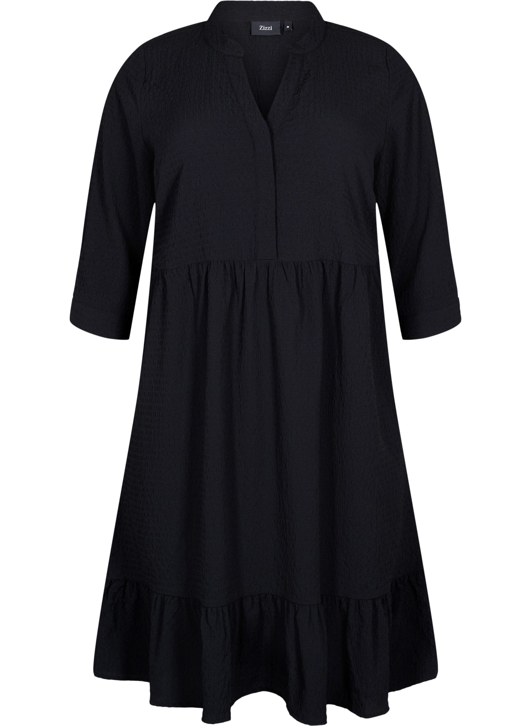 Zizzifashion  Plain midi dress with 3/4 sleeves, Black, Packshot image number 0