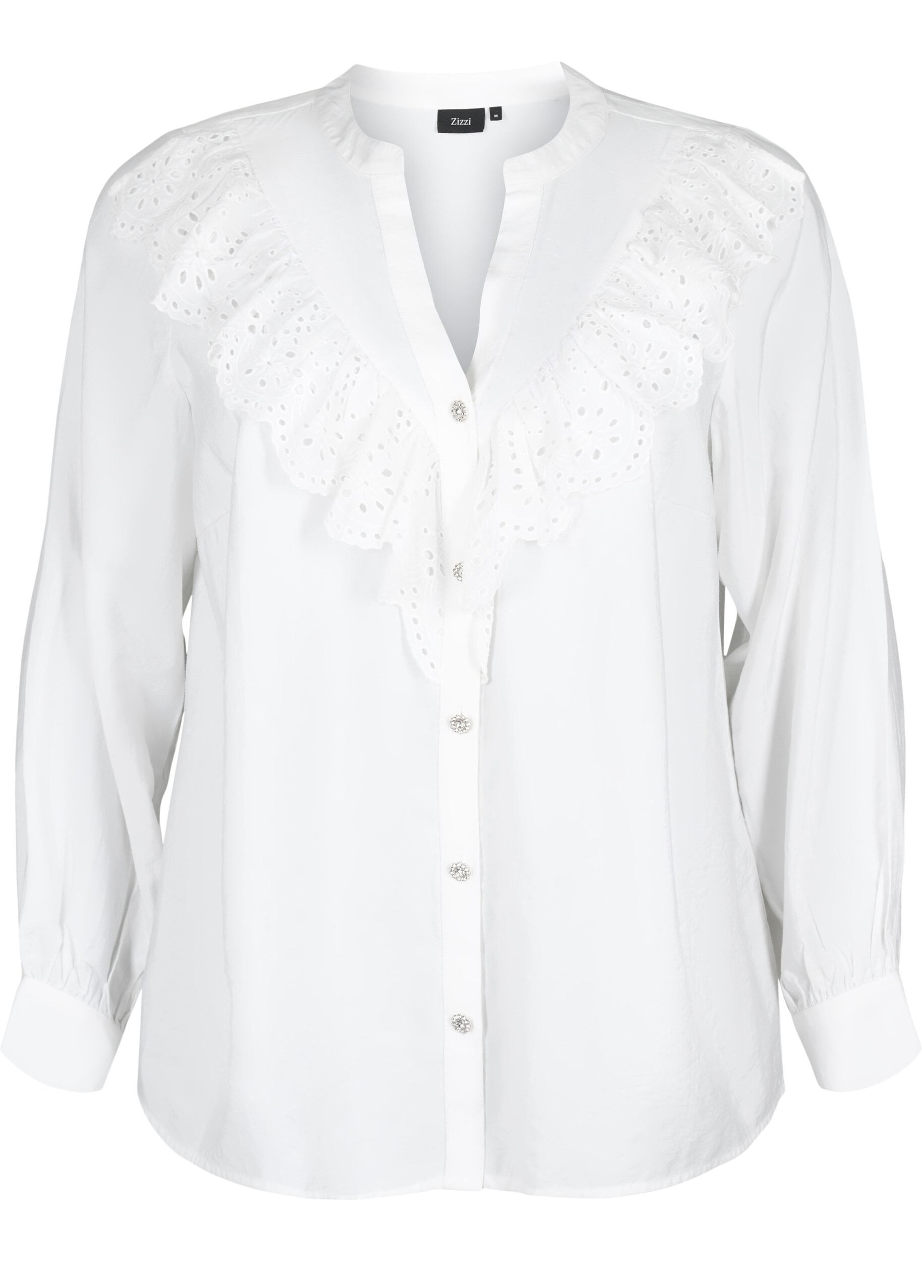 Zizzifashion Viscose shirt blouse with ruffles, Bright White, Packshot image number 0