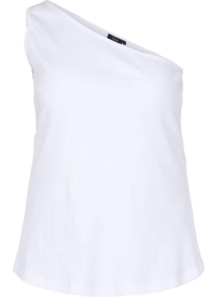 One-shoulder top in cotton, Bright White, Packshot image number 0