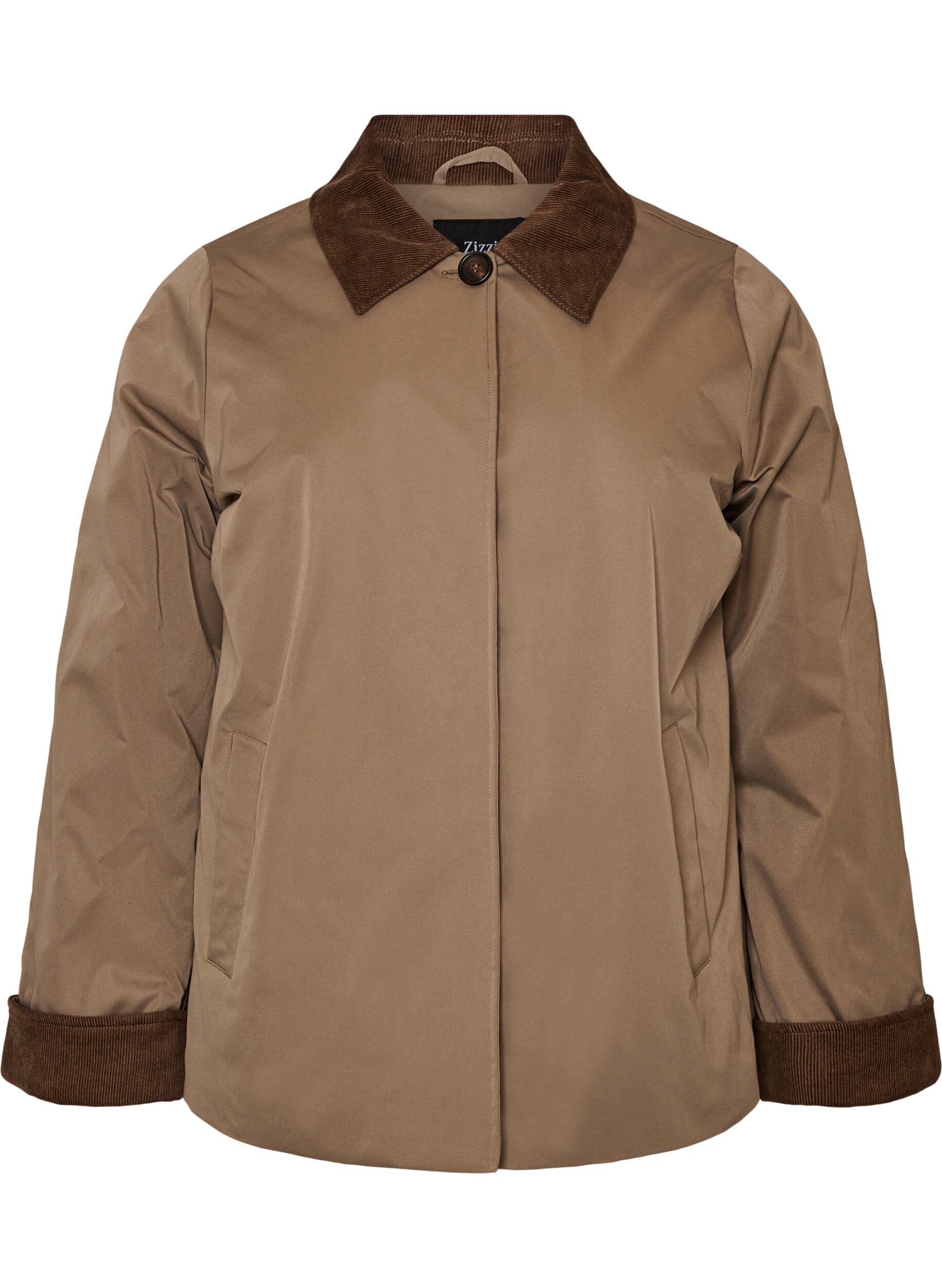 ZizzifashionLightly padded jacket with a corduroy collar, Brown, Packshot image number 0