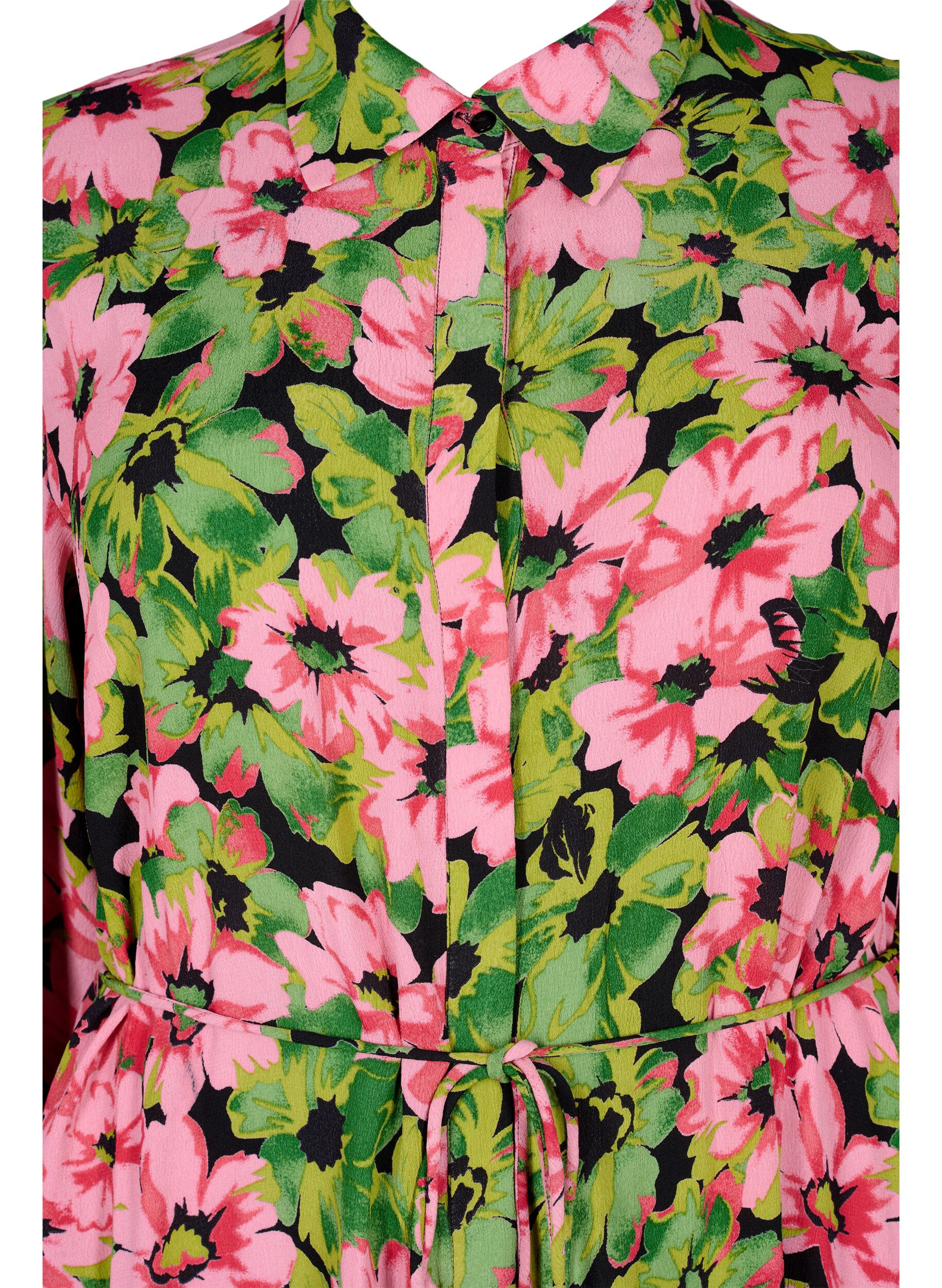 Zizzifashion 	 Viscose shirt dress with floral print, Pink G. Flower AOP, Packshot image number 2