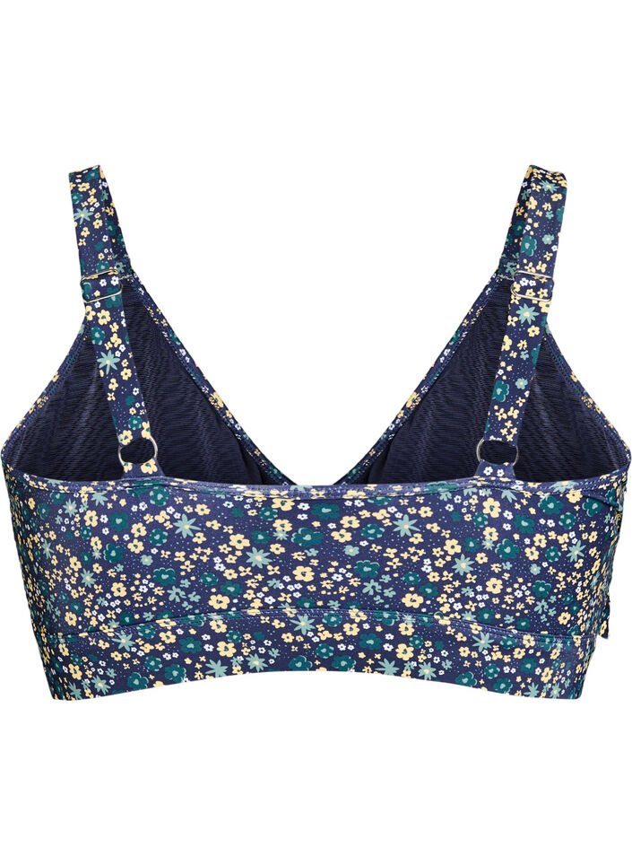 Floral bikini top with ruffle detail, Petrol, Packshot image number 1