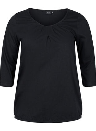 Solid-coloured, 3/4-sleeves cotton blouse, Black, Packshot image number 0