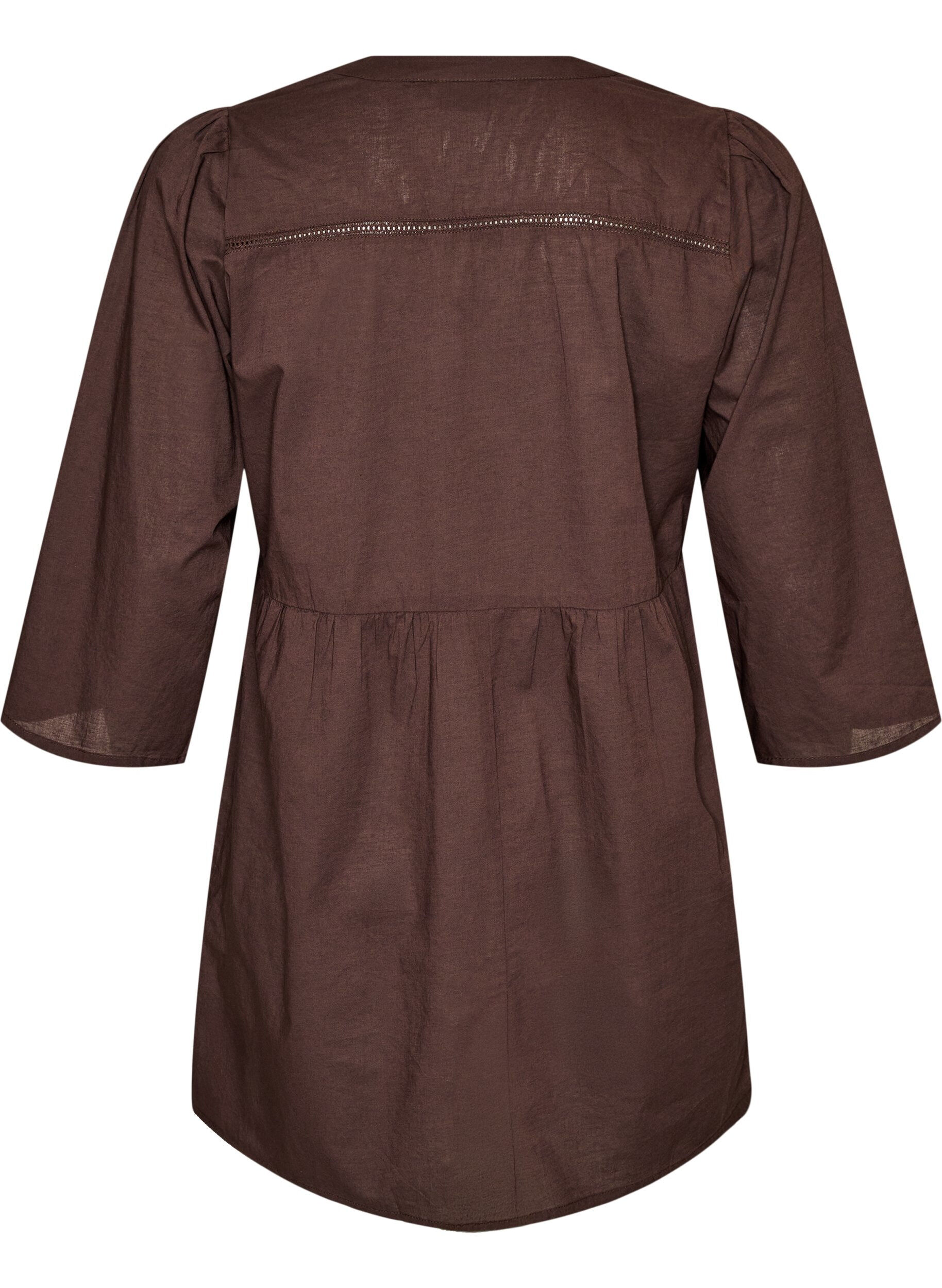 Zizzifashion Cotton tunic with a V-neck and crochet trim, Brown, Packshot image number 1