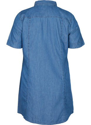 Denim shirt dress with short sleeves, Medium Blue denim, Packshot image number 1
