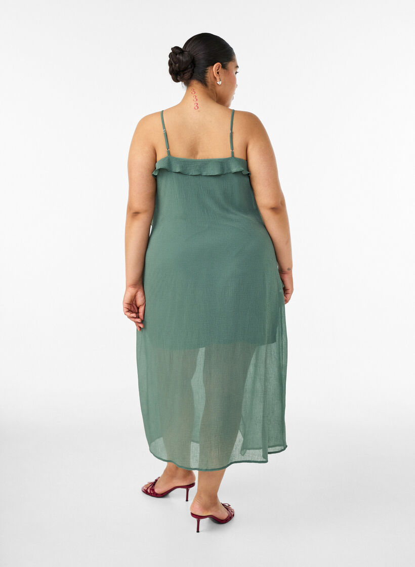 Chiffon dress with asymmetrical ruffles, Green, Model image number 1
