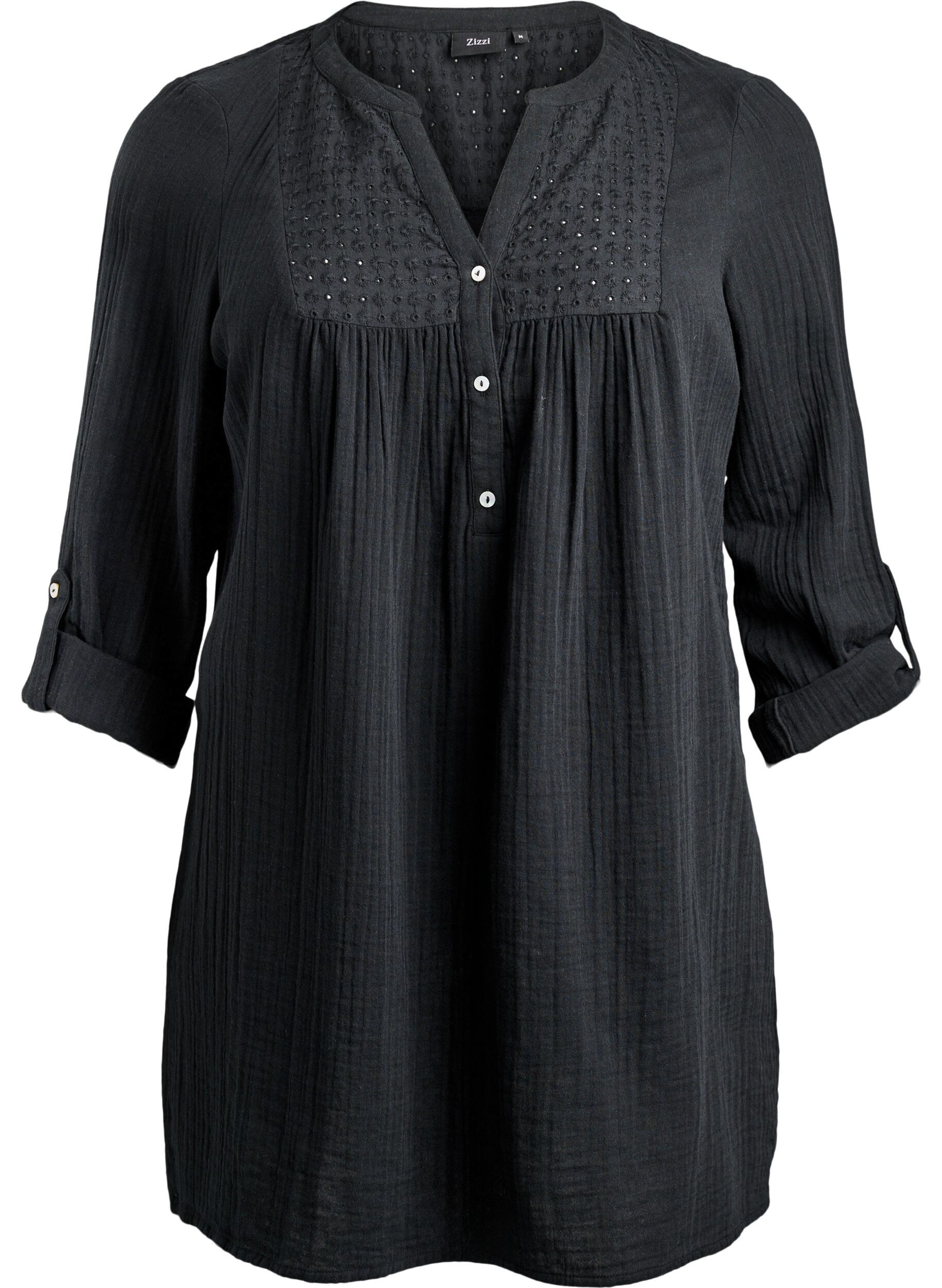 ZizzifashionCotton muslin tunic with broderie anglaise, Black, Packshot image number 0