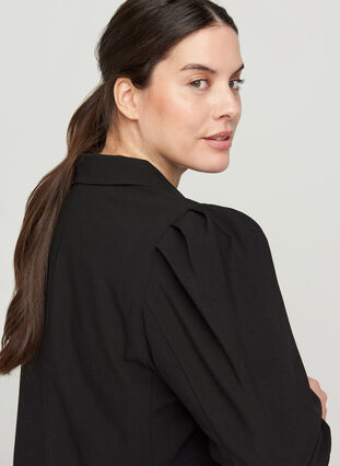 Cropped blazer with puff sleeves, Black, Model image number 2
