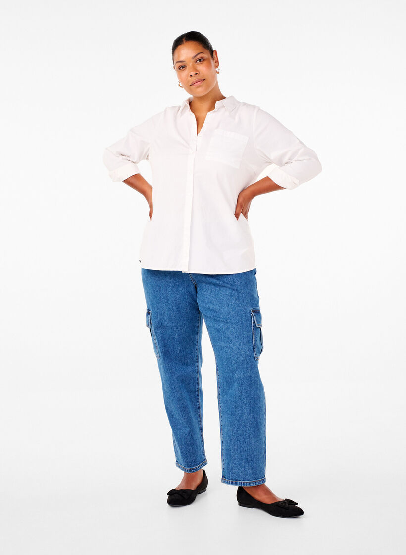 Cargo jeans with high waist, Blue Denim, Model image number 0