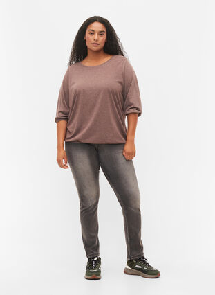 Plain blouse with 3/4 sleeves, Chestnut Mel., Model image number 2