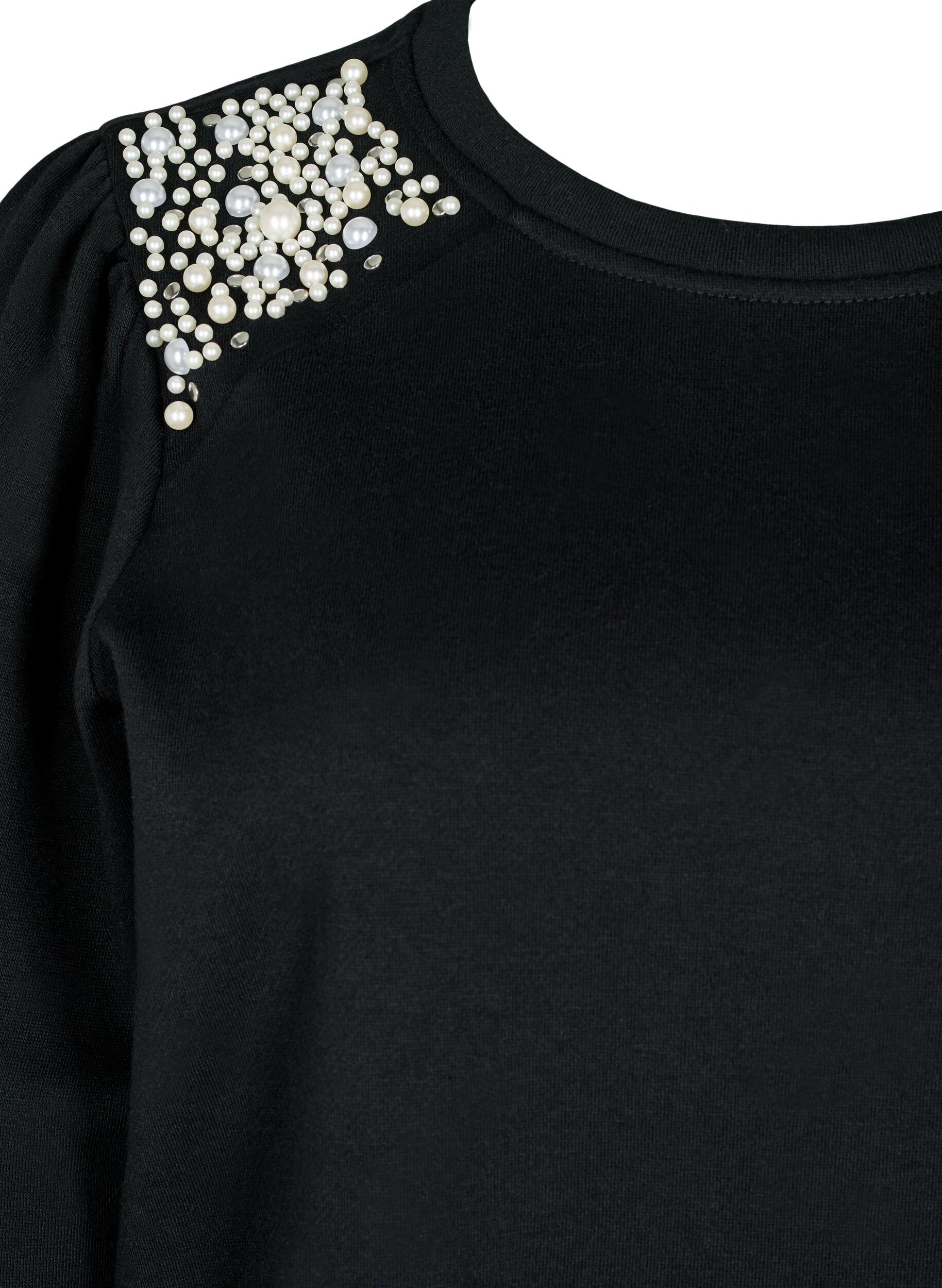 Zizzifashion Sweatshirt with pearl details, Black, Packshot image number 2