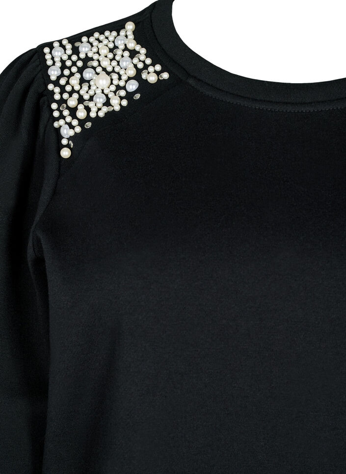 Sweatshirt with pearl details, Black, Packshot image number 2