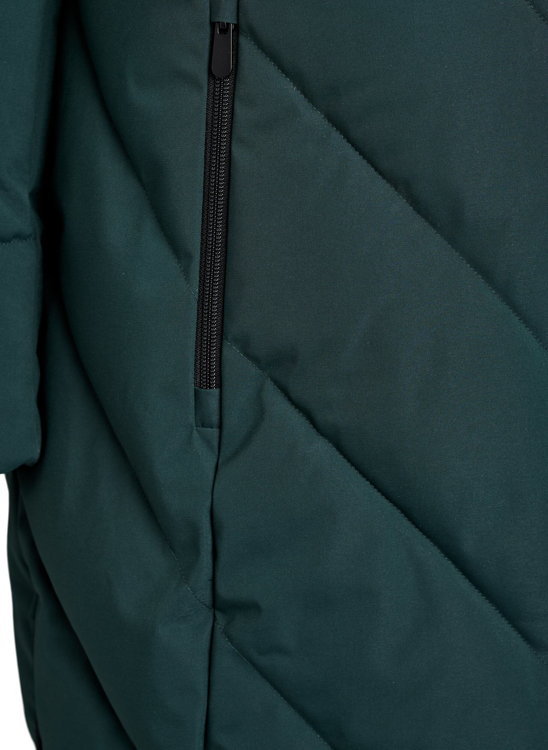 ZizzifashionLong winter coat with hook fastenings and a faux fur collar, Green, Packshot image number 3