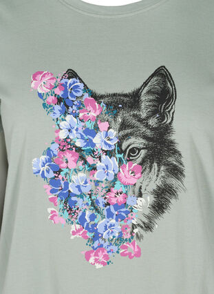 Short sleeve cotton t-shirt with print, Silver Blue Wolf, Packshot image number 2