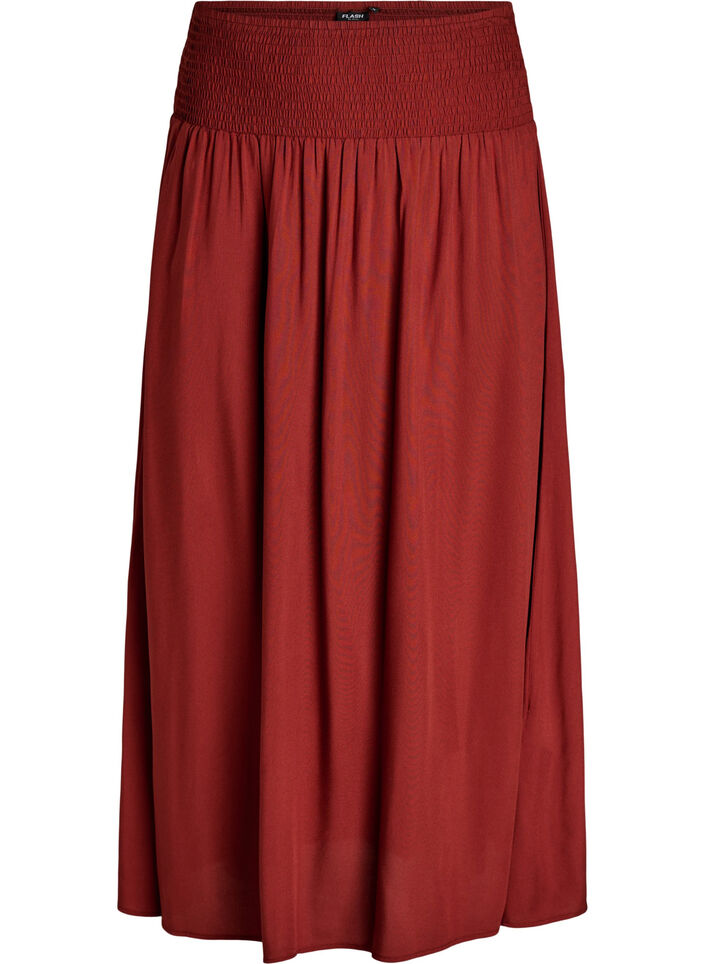 Viscose maxi skirt with smocking, Red, Packshot image number 0