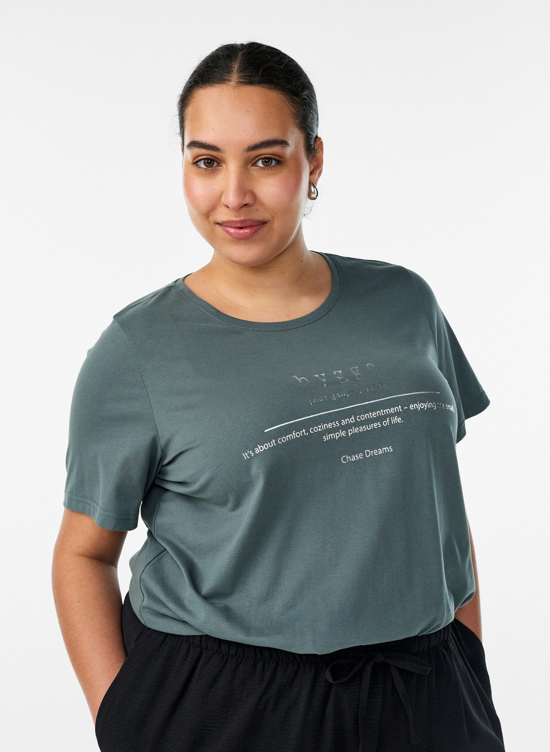 T-shirt with motif, Green, Model