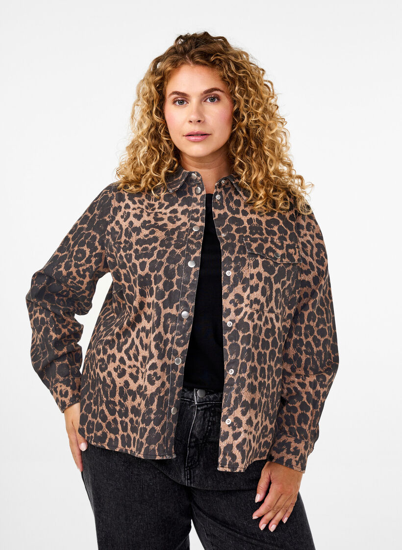Canvas jacket with leopard print, Leo AOP, Model image number 0