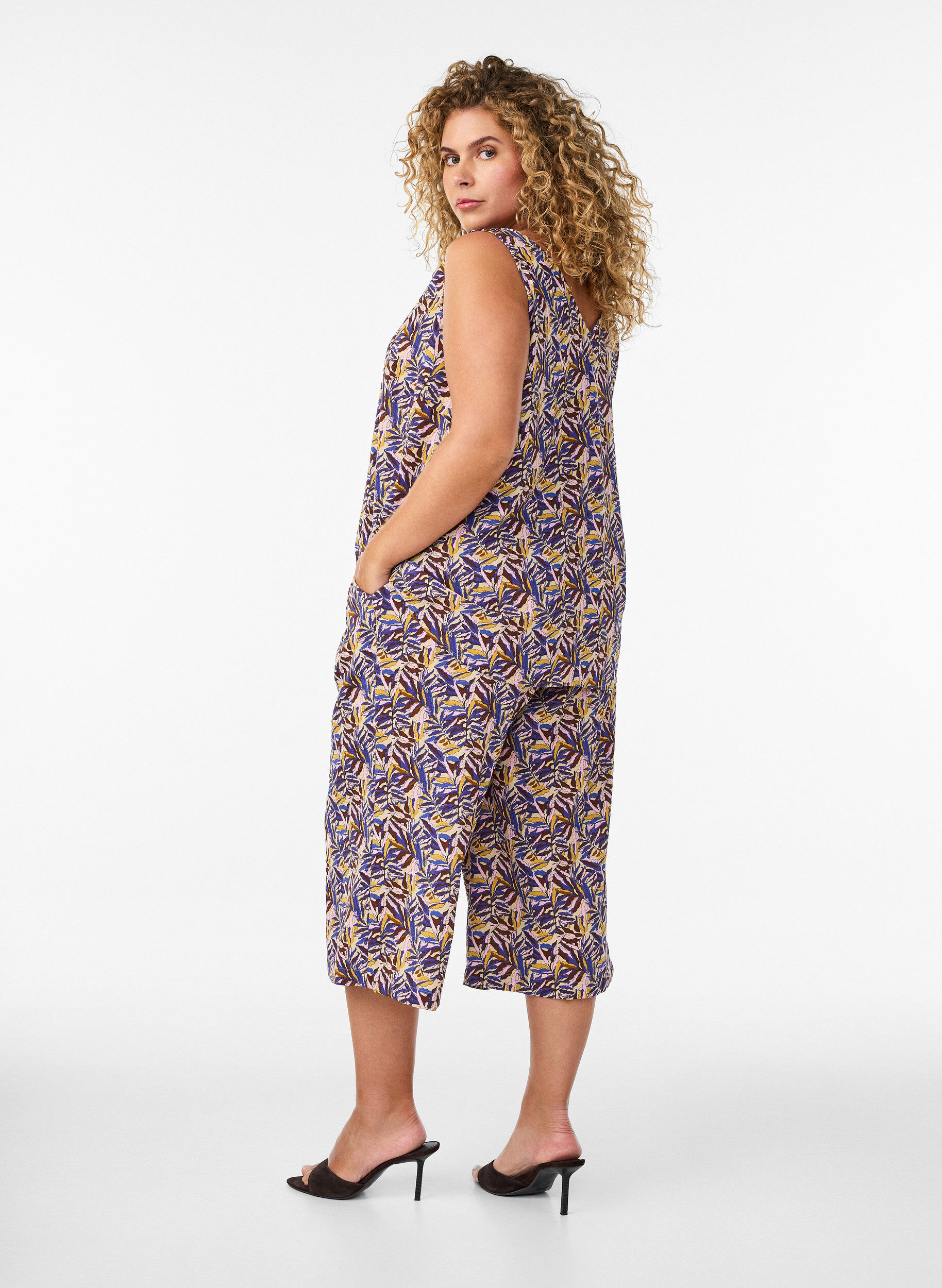 Zizzifashion Culotte trousers with print, Beige, Model image number 1