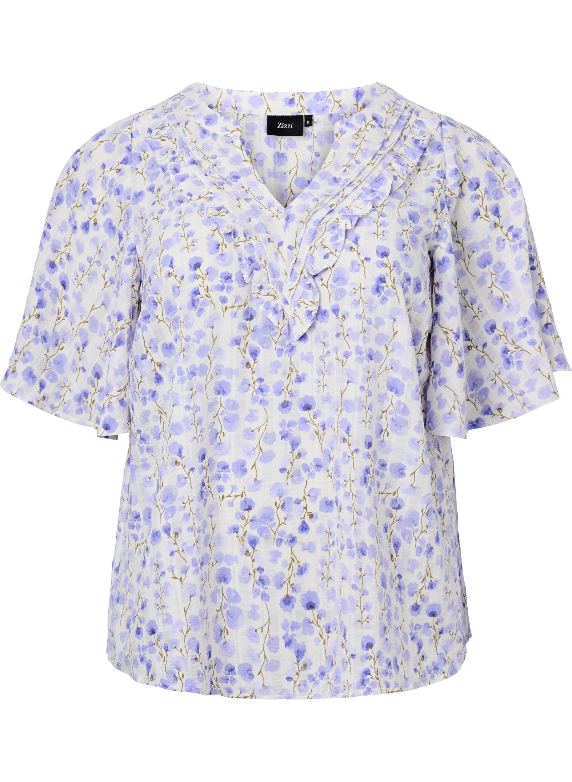 V-neck short sleeve blouse with floral print