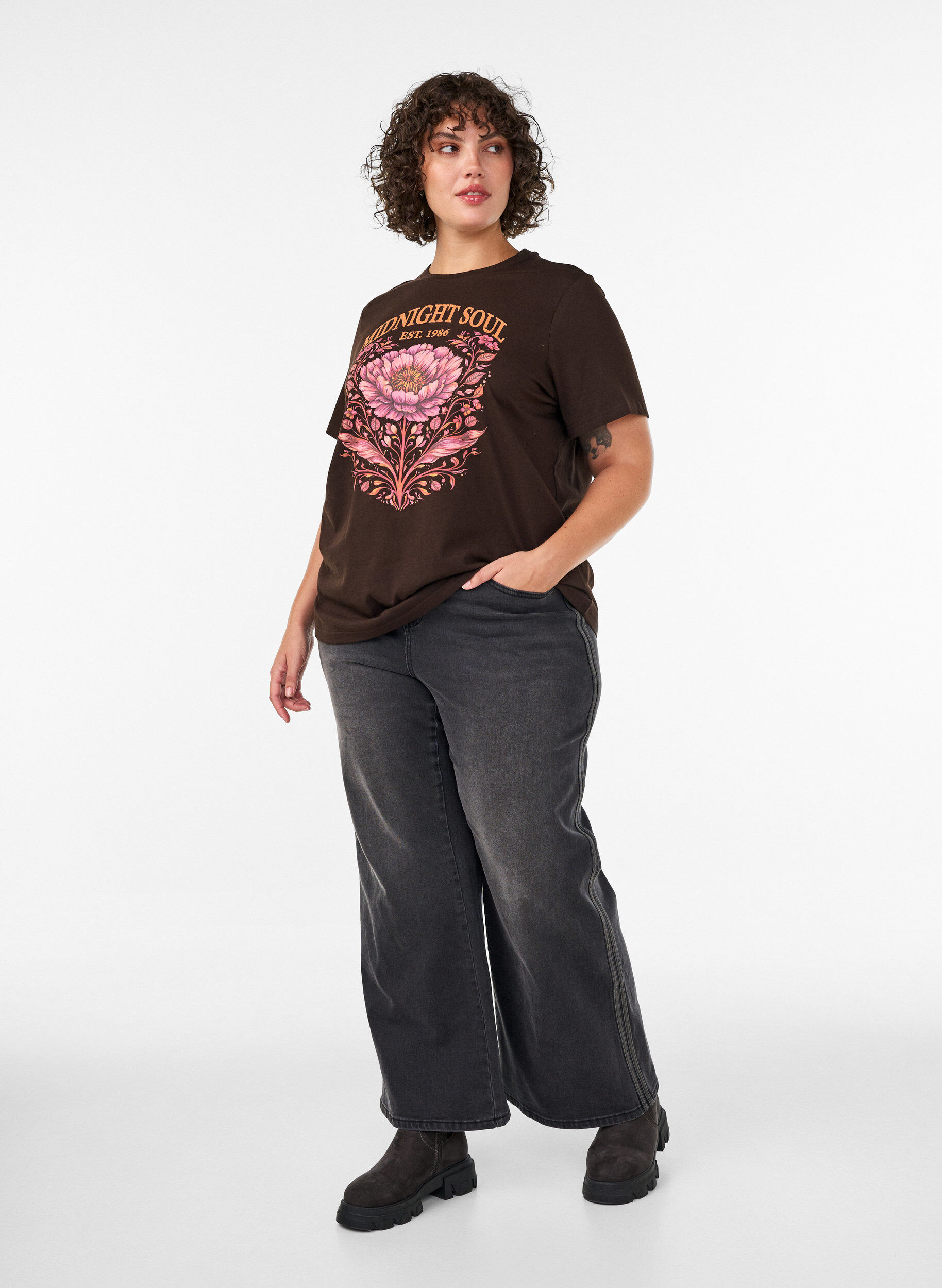 ZizzifashionOrganic cotton T-shirt with front print, Brown, Model image number 1