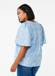 Blouse with broderie anglaise and short puff sleeves, Blue, Model image number 2