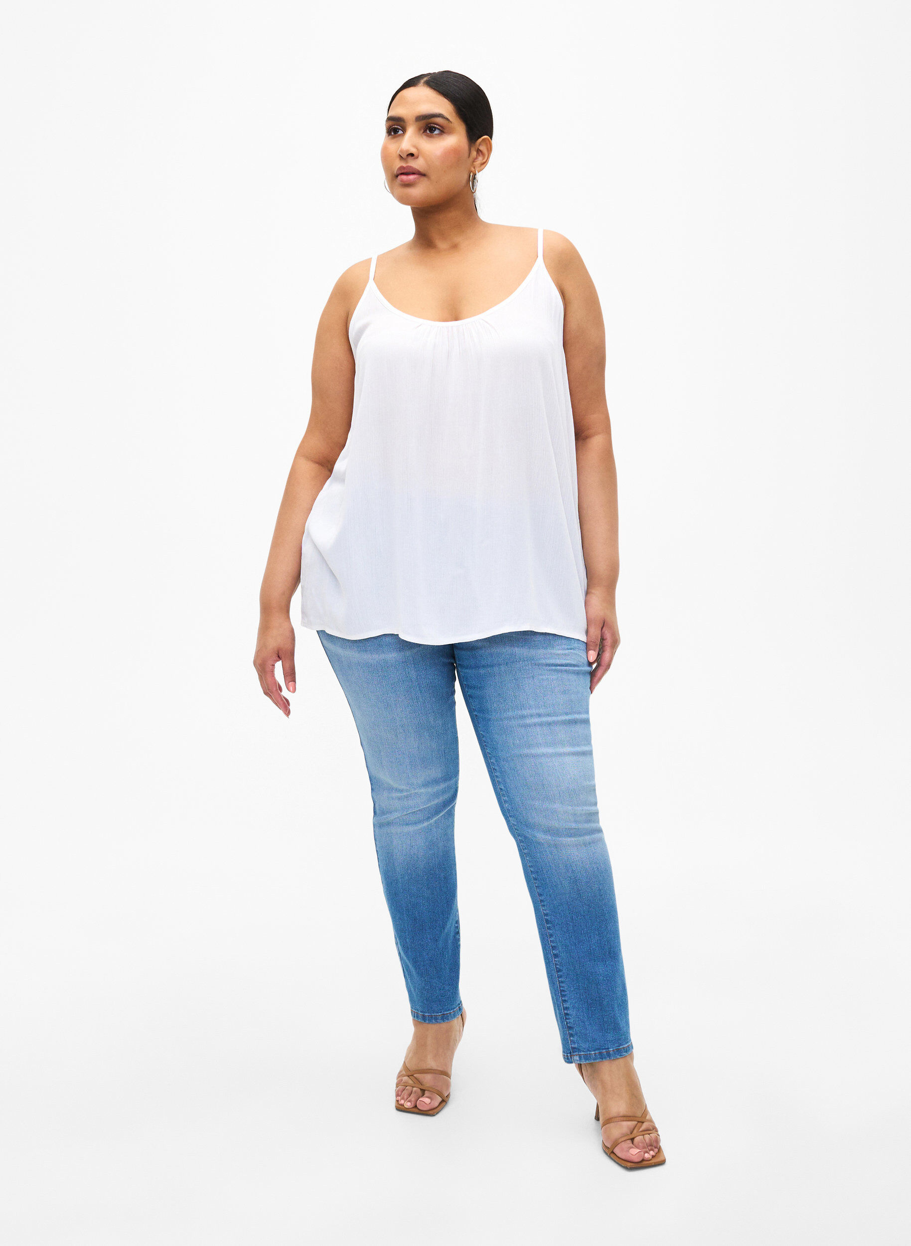 Zizzifashion Strap top in viscose, White, Model image number 1