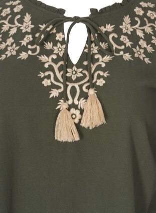 Cotton tunic with embroidery and tie details, Thyme, Packshot image number 2