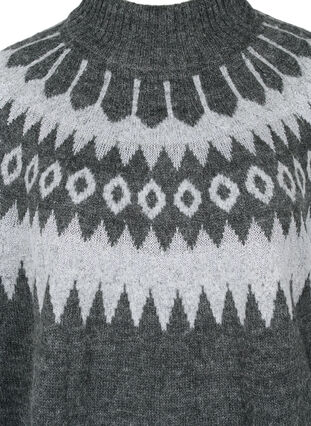 Patterned, wool knitted blouse with a high collar, Dark Grey Melange, Packshot image number 2
