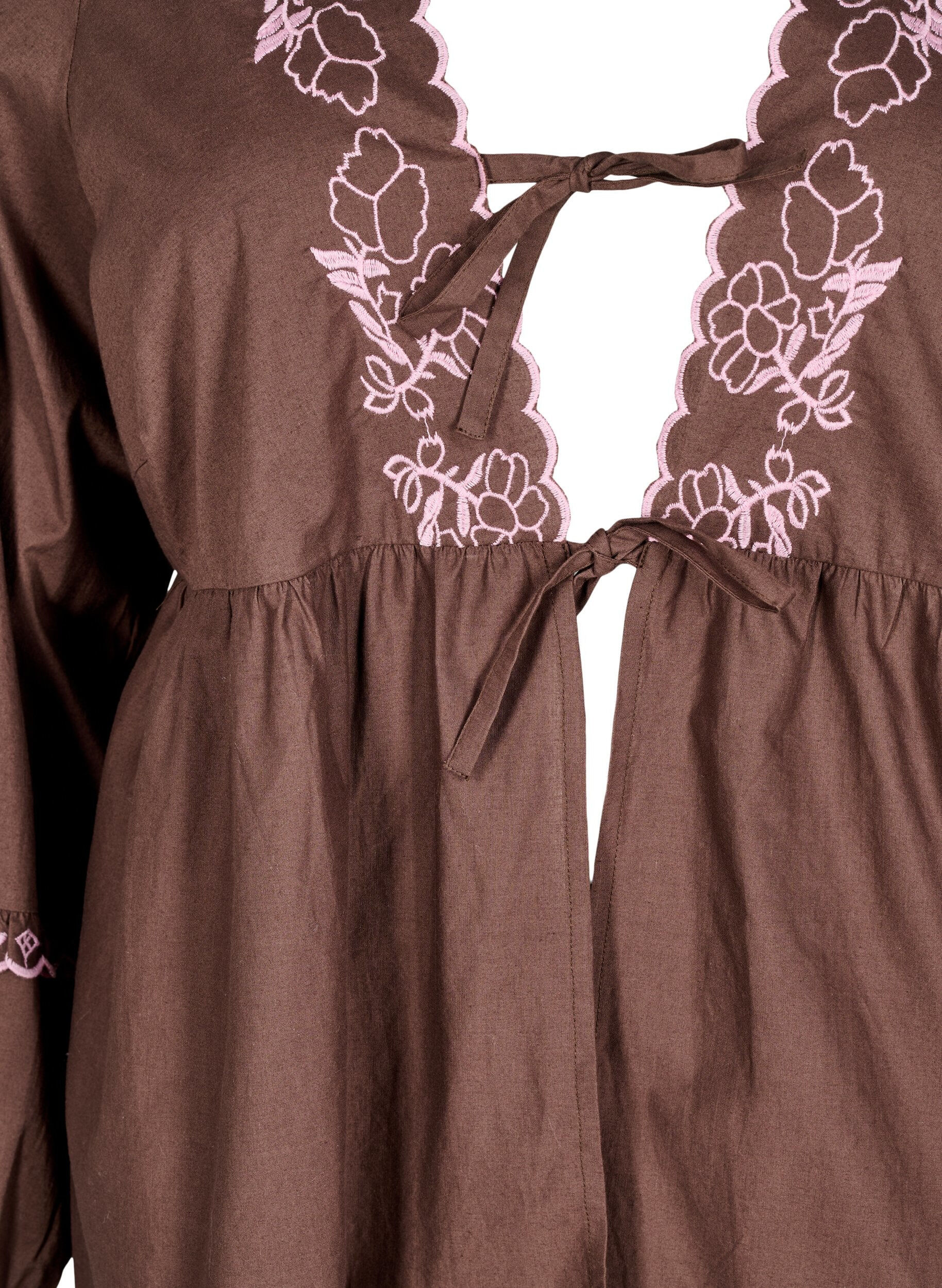 Zizzifashion Blouse with open front and embroidered details, Brown, Packshot image number 2