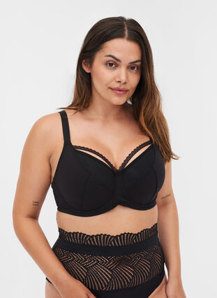 Figa underwire bra with lace trim, Black, Model image number 0