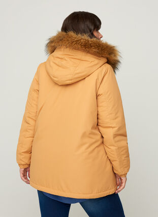 Jacket with a fake fur collar and drawstring waist, Spruce Yellow, Model image number 1