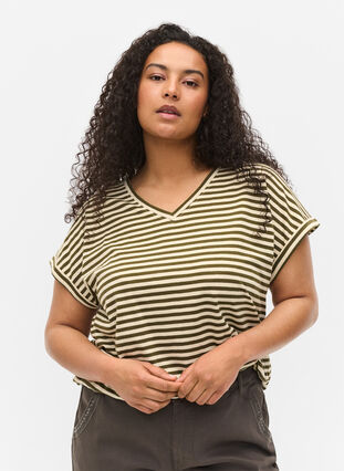 Striped cotton t-shirt, Ivy Green Y/D, Model image number 0
