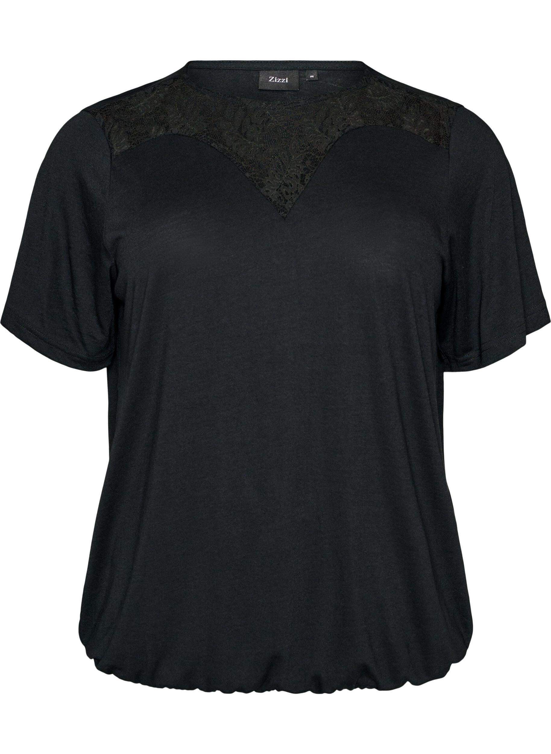 Zizzifashion Blouse with lace insert and balloon sleeves, Black, Packshot image number 0