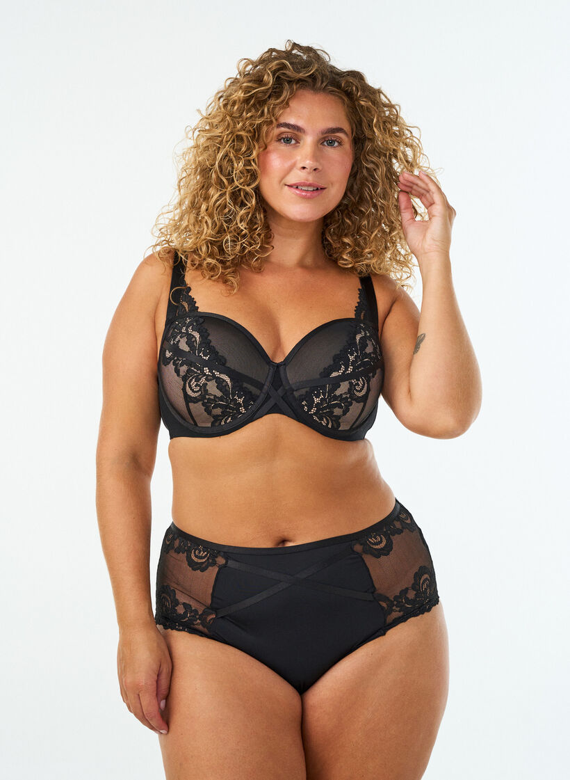 Hipster lace briefs with crossover detail, Black, Model image number 0