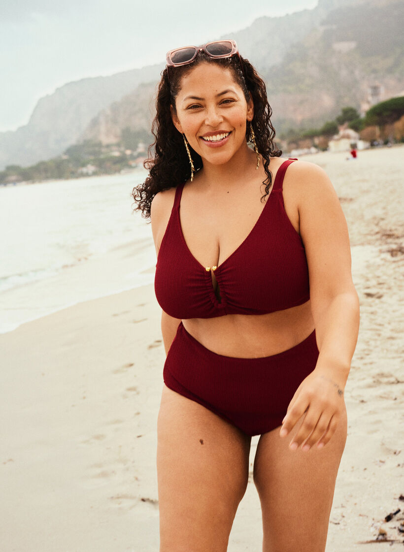 Textured bikini top with gold detail, Red, Image image number 0