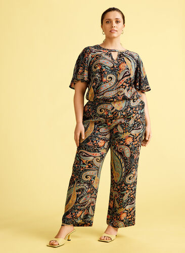 Short-sleeved viscose blouse with paisley print, Paisley AOP, Image image number 0
