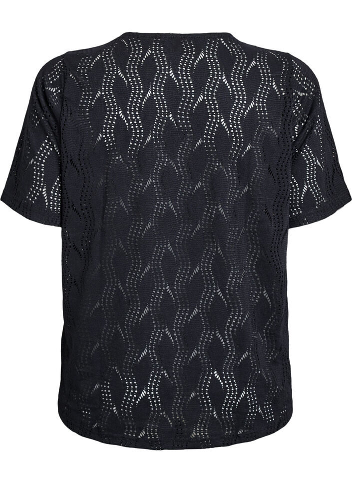 Jersey T-shirt with eyelet pattern, Black, Packshot image number 1