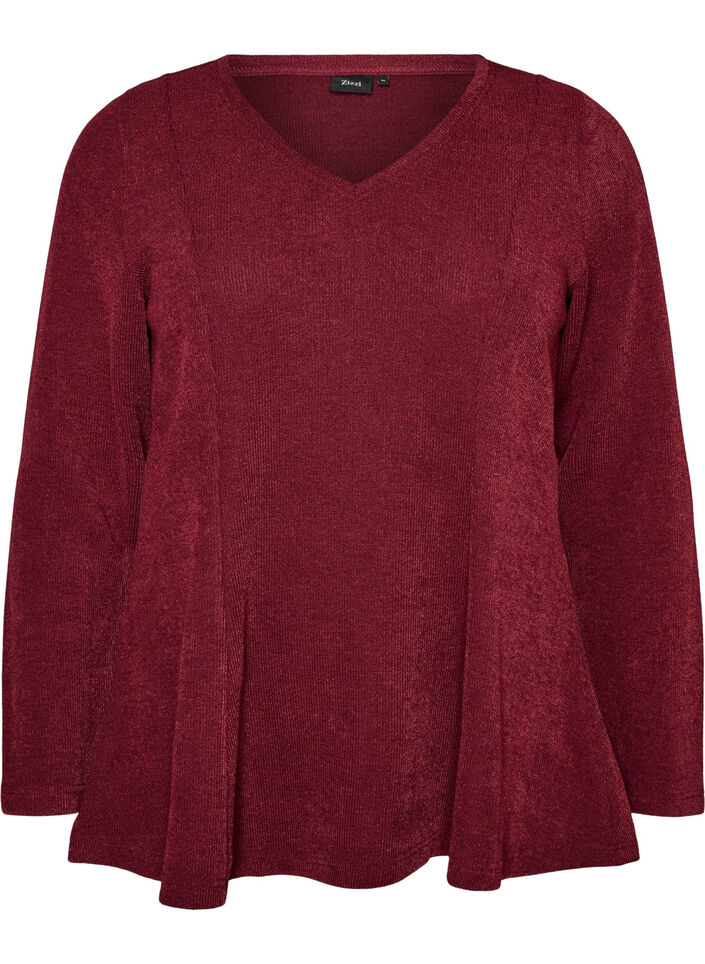 Jersey blouse with a ribbed texture and an A-line fit, Red, Packshot image number 0