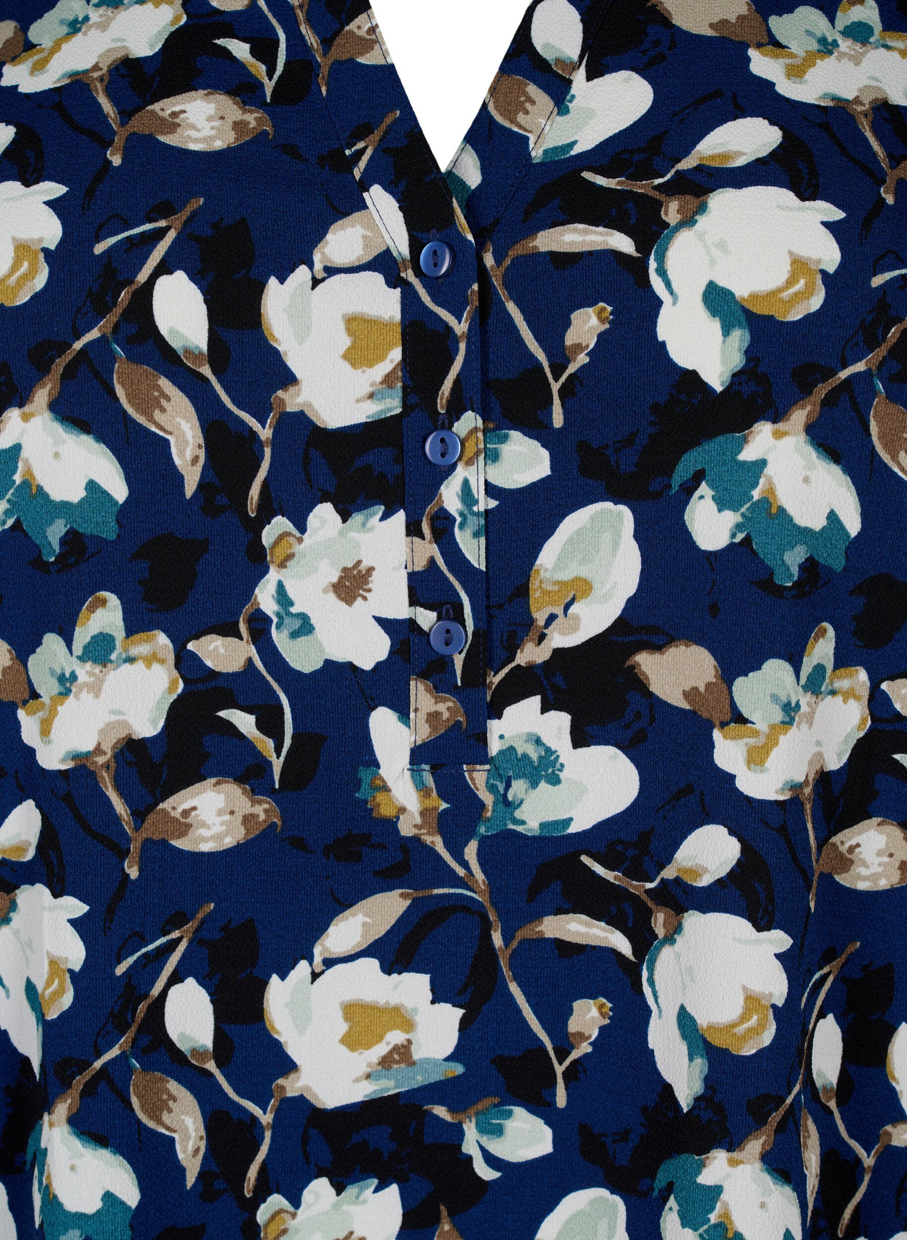 Zizzifashion Floral tunic with 3/4 sleeves, P. Blue Flower AOP, Packshot image number 2