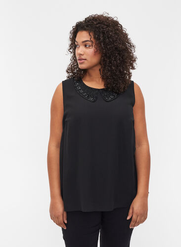 Beaded top with collar, Black, Model image number 0