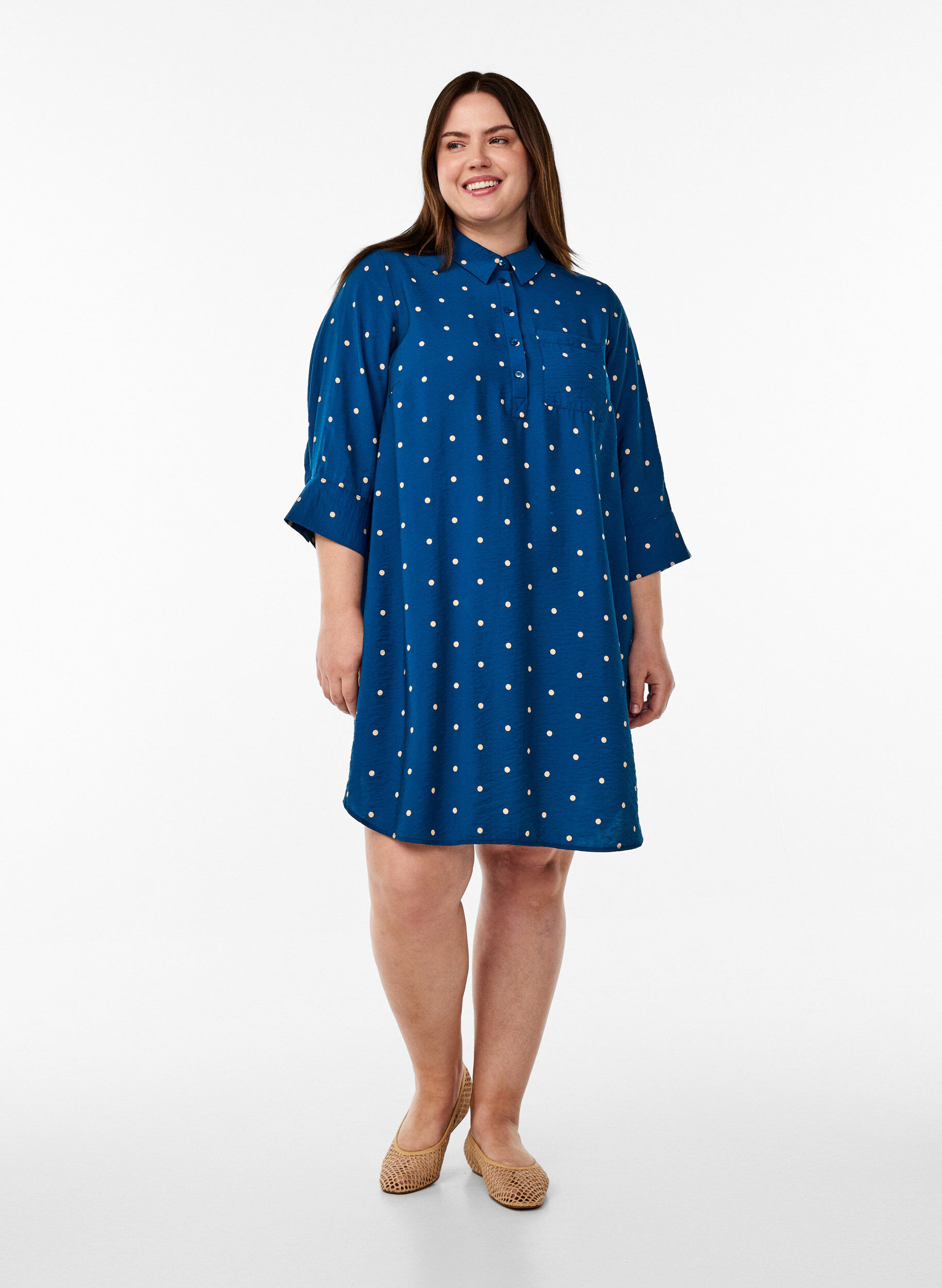 ZizzifashionShort dress with collar and chest pocket, Blue, Model image number 1