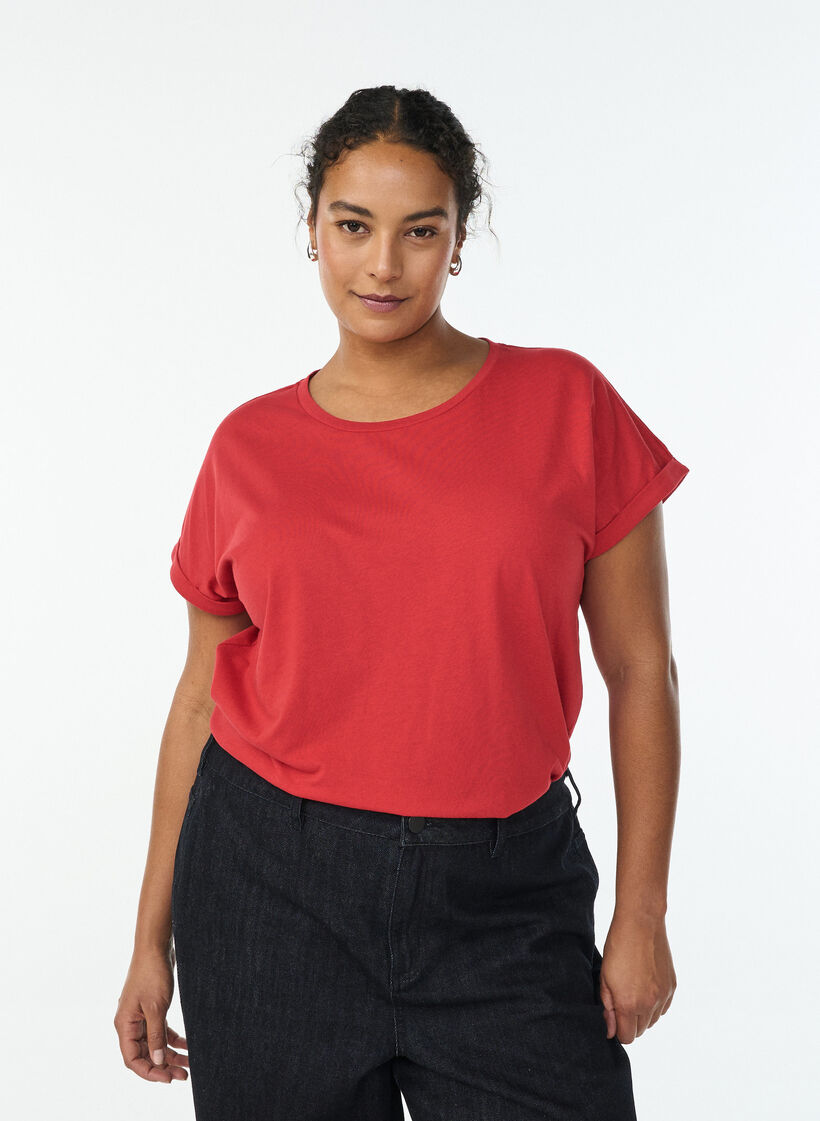 Short sleeved cotton blend t-shirt, Red, Model image number 0