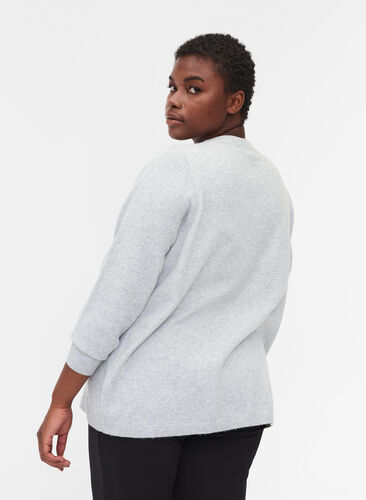 Short melange knitted cardigan with button fastening, Light Grey Melange, Model image number 1
