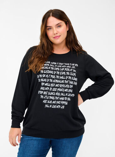Sweatshirt with text print, Black w. White AOP, Model image number 0