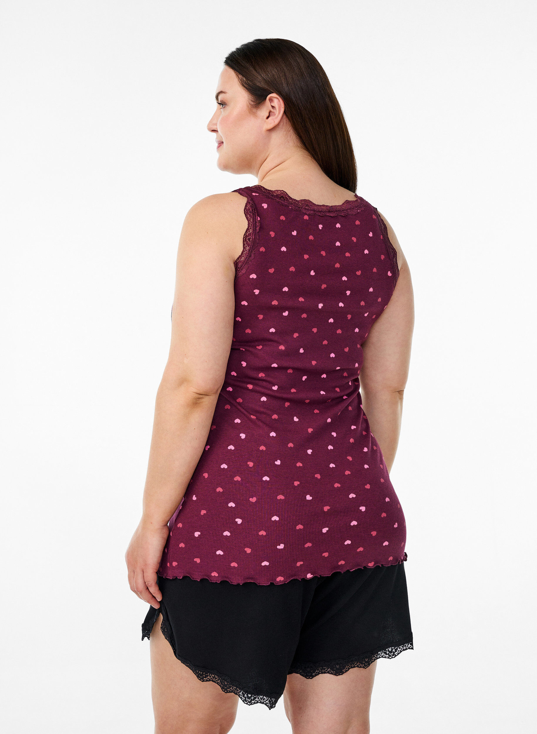 ZizzifashionTop with print and lace edge, Dark Bordeaux, Model image number 2