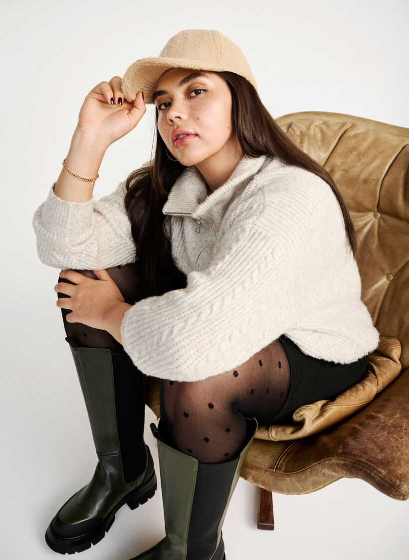 Sweater in cable knit with zipper, Pumice Stone Mel., Image image number 0