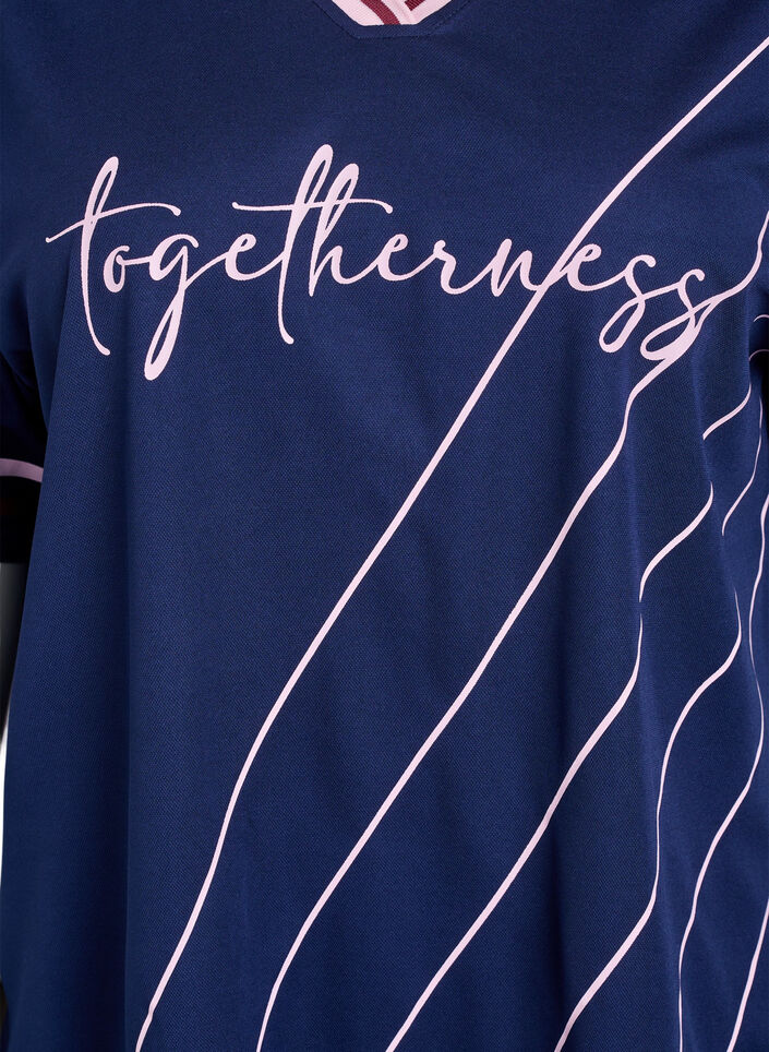 Sporty t-shirt with stripes and text motif, Blue, Packshot image number 2